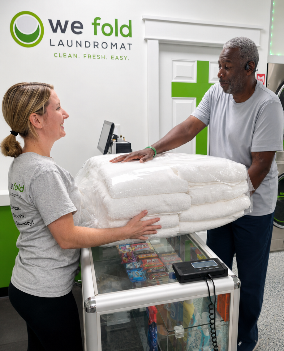 Full-service wash, dry and fold laundry at We Fold Laundromat in Hollywood, SC