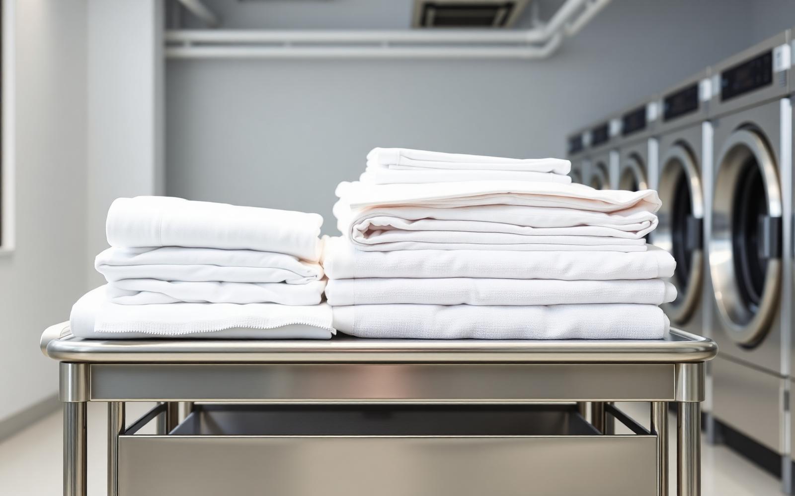 Stacked commercial linens laundered for Lowcountry businesses in Hollywood, SC