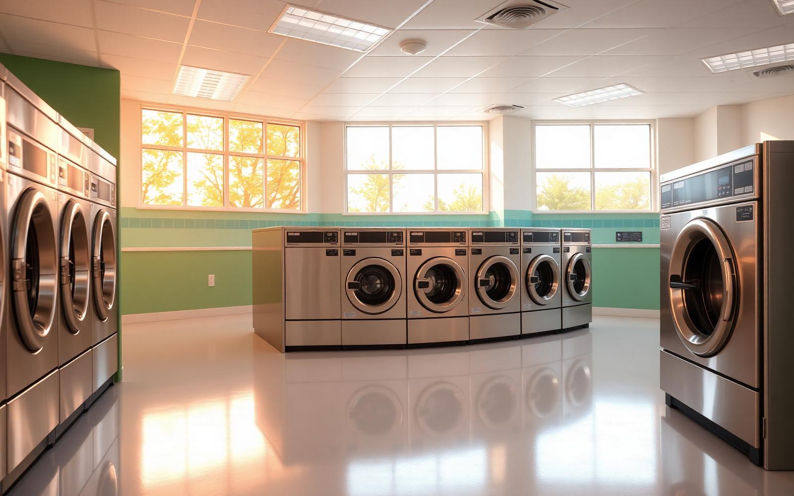 Bright, clean laundromat interior with rows of washers in Hollywood, SC